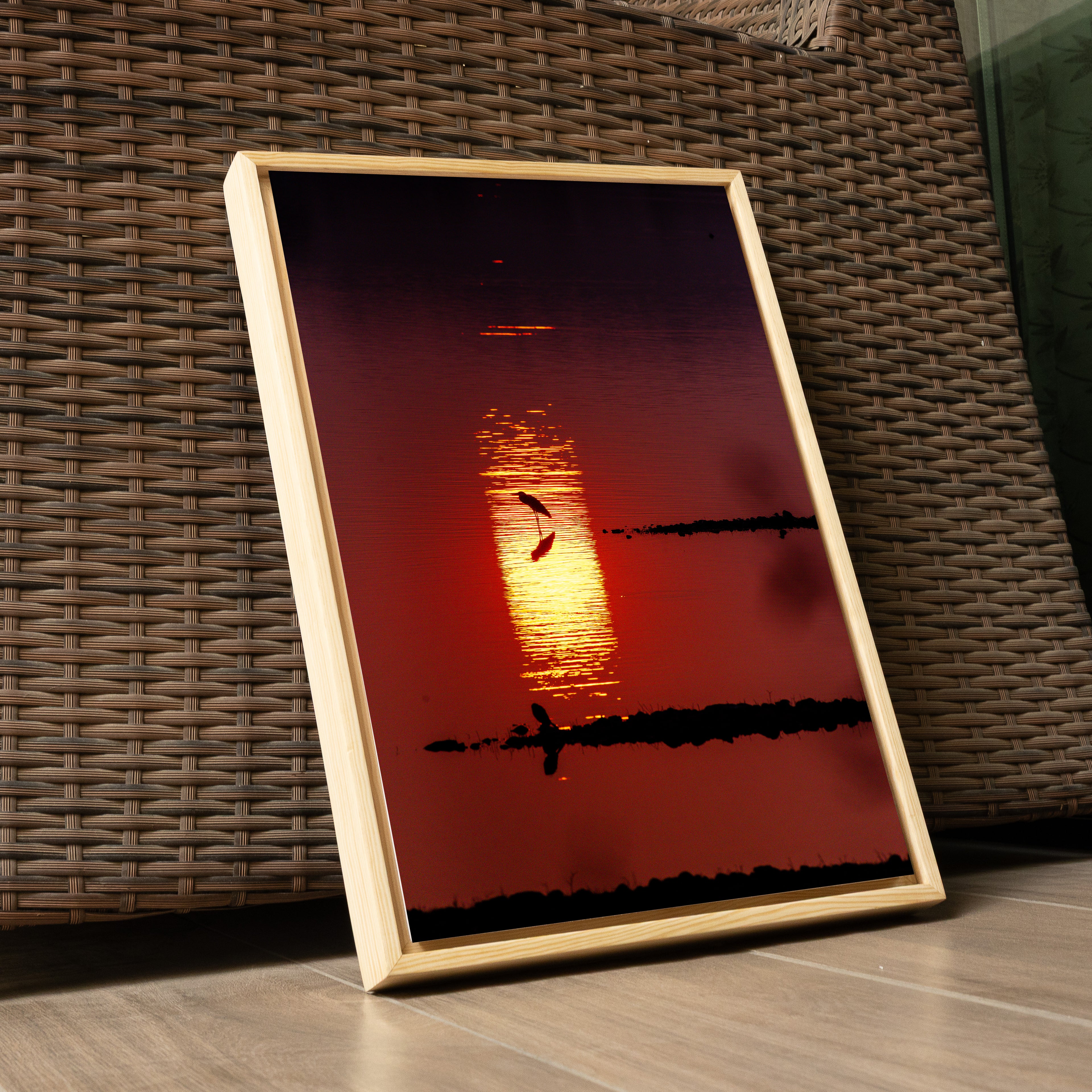 Bird Silhouette at Sunset — Nagpur Lake Fine Art Print