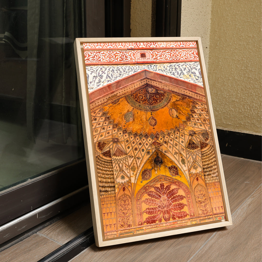 Akbar's Tomb Gateway — Faded Motifs & Carved Stone Fine Art Print