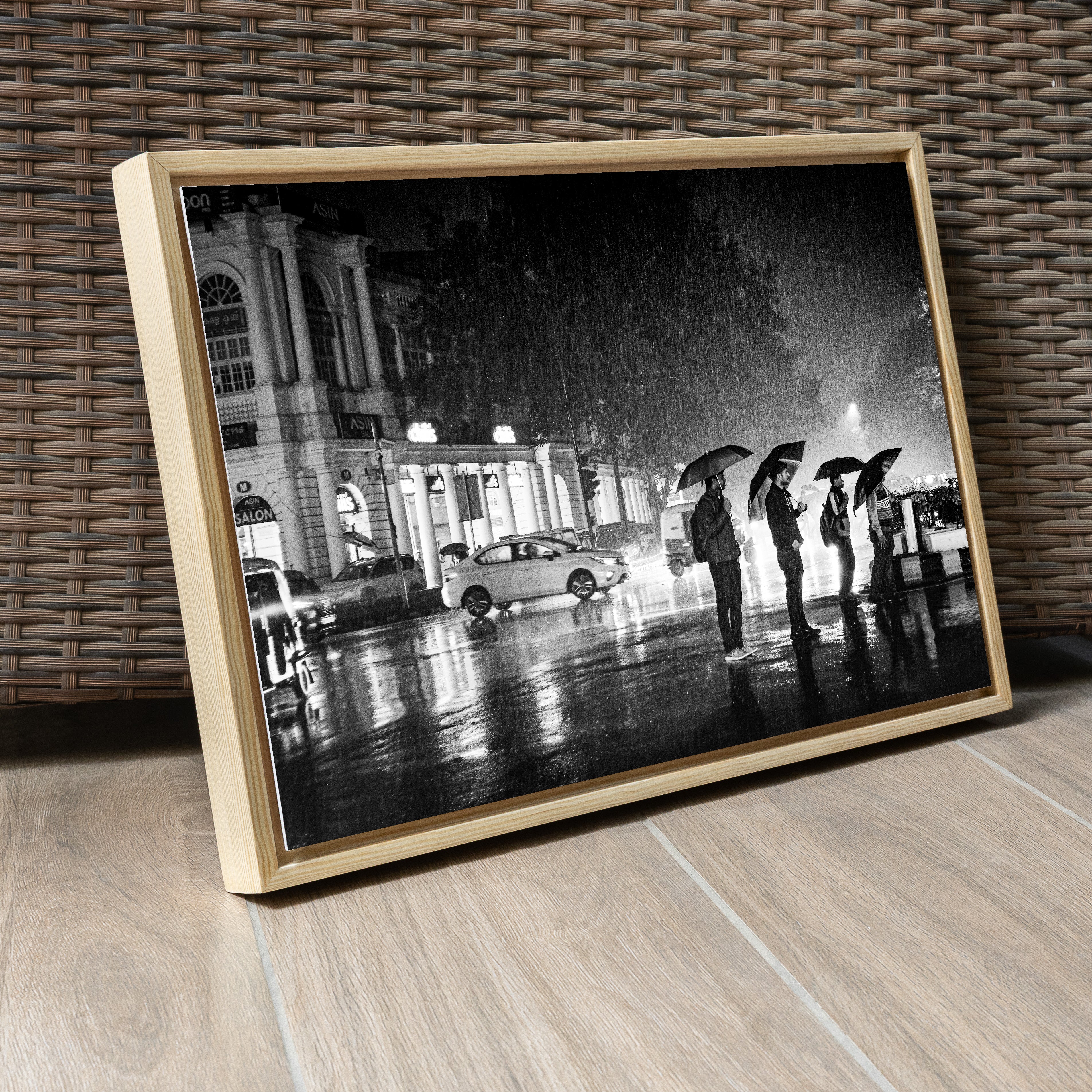 Connaught Place Rain — Umbrella Line, Delhi Fine Art Print