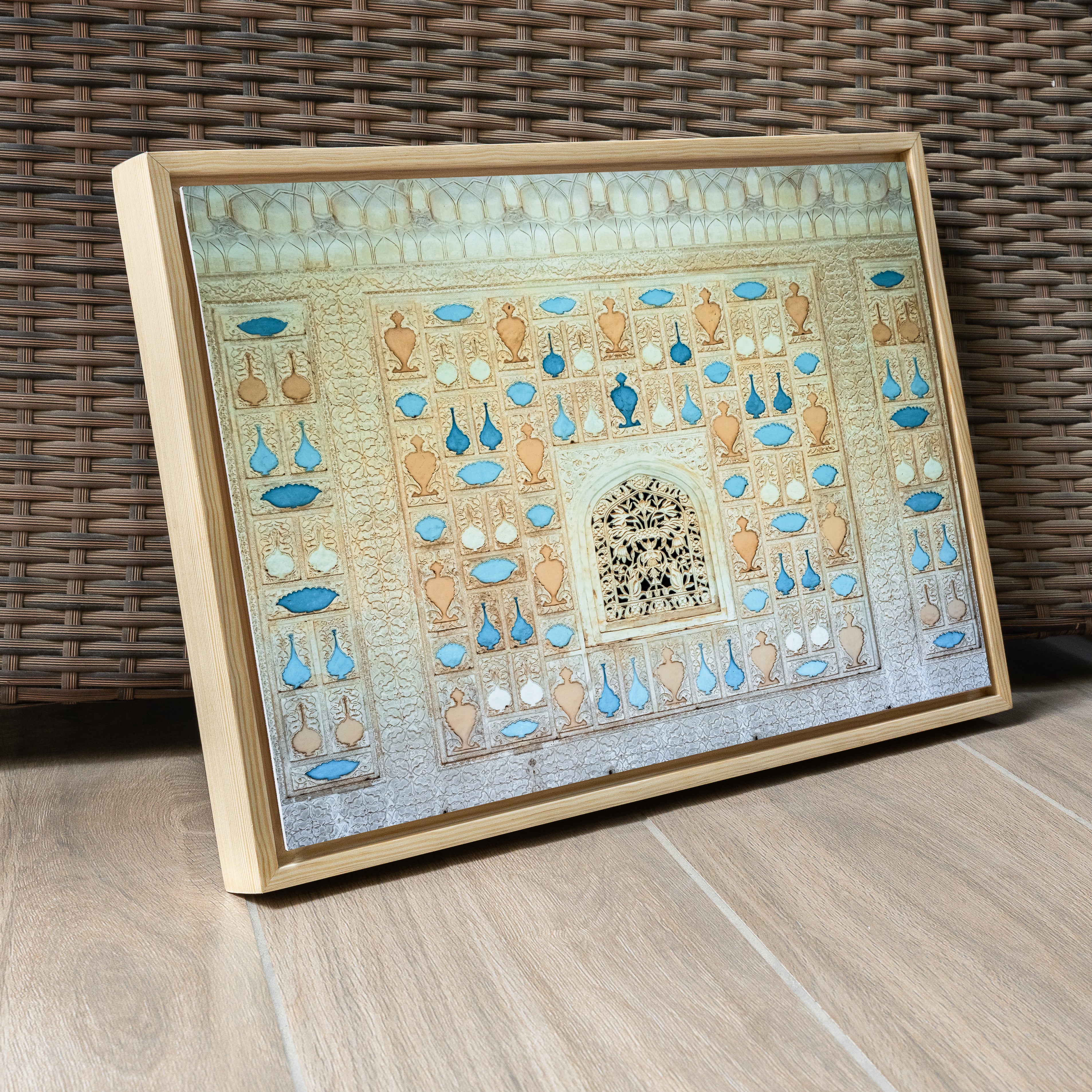 City Palace Jaipur — Royal Glass Mosaic Wall, Blue & Brown Fine Art Print