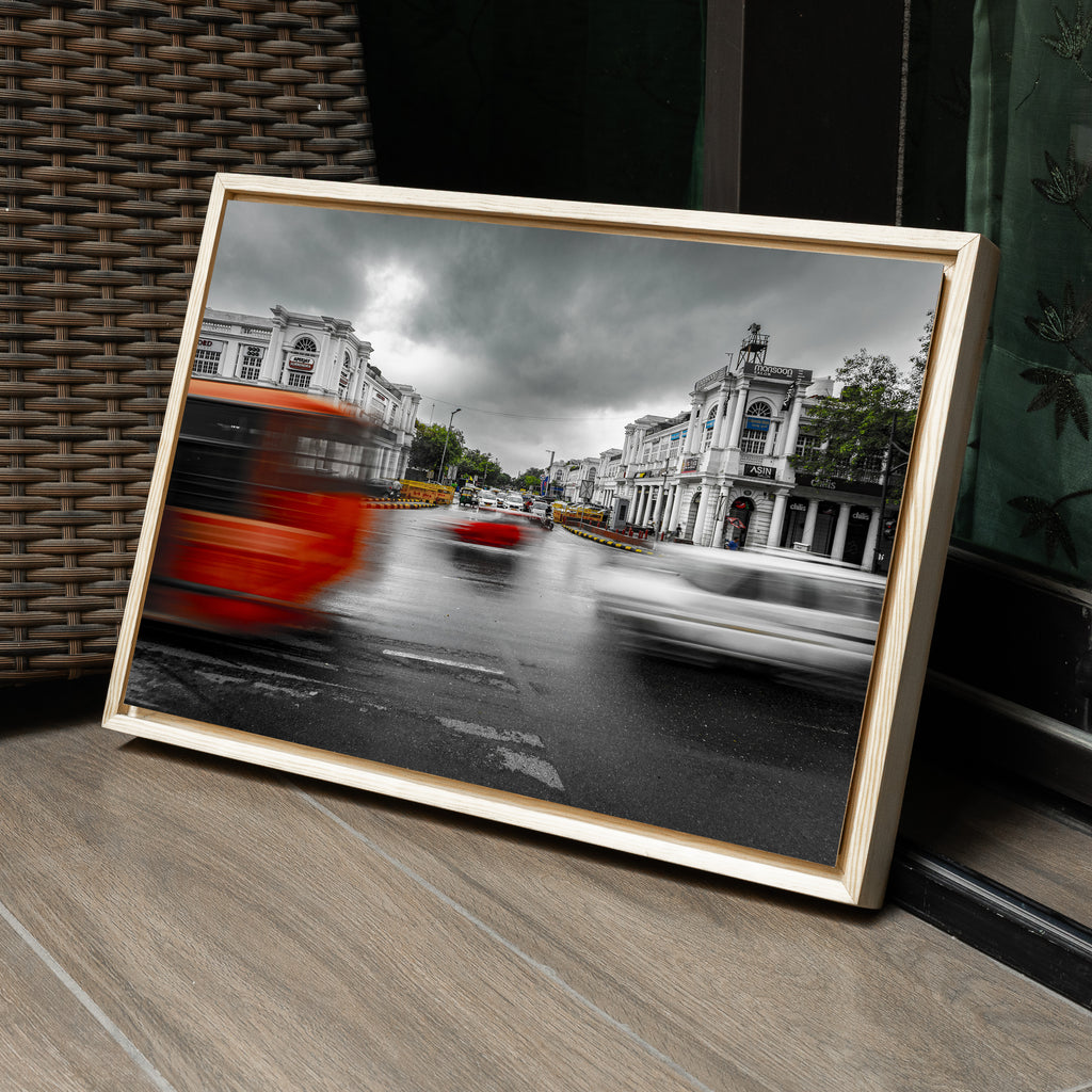 Connaught Place Monsoon — Long Exposure Traffic in the Rain Fine Art Print