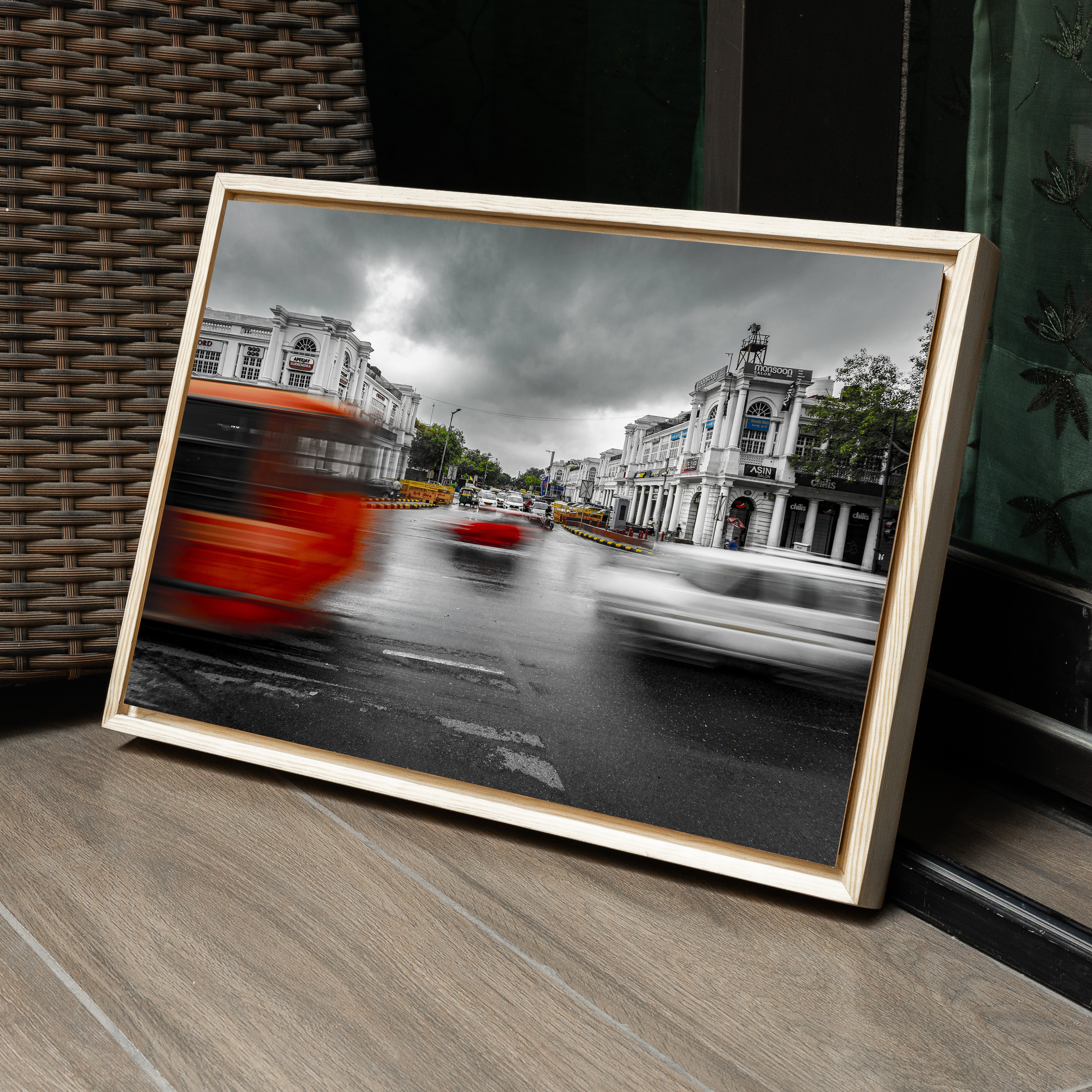 Connaught Place Monsoon — Long Exposure Traffic in the Rain Fine Art Print