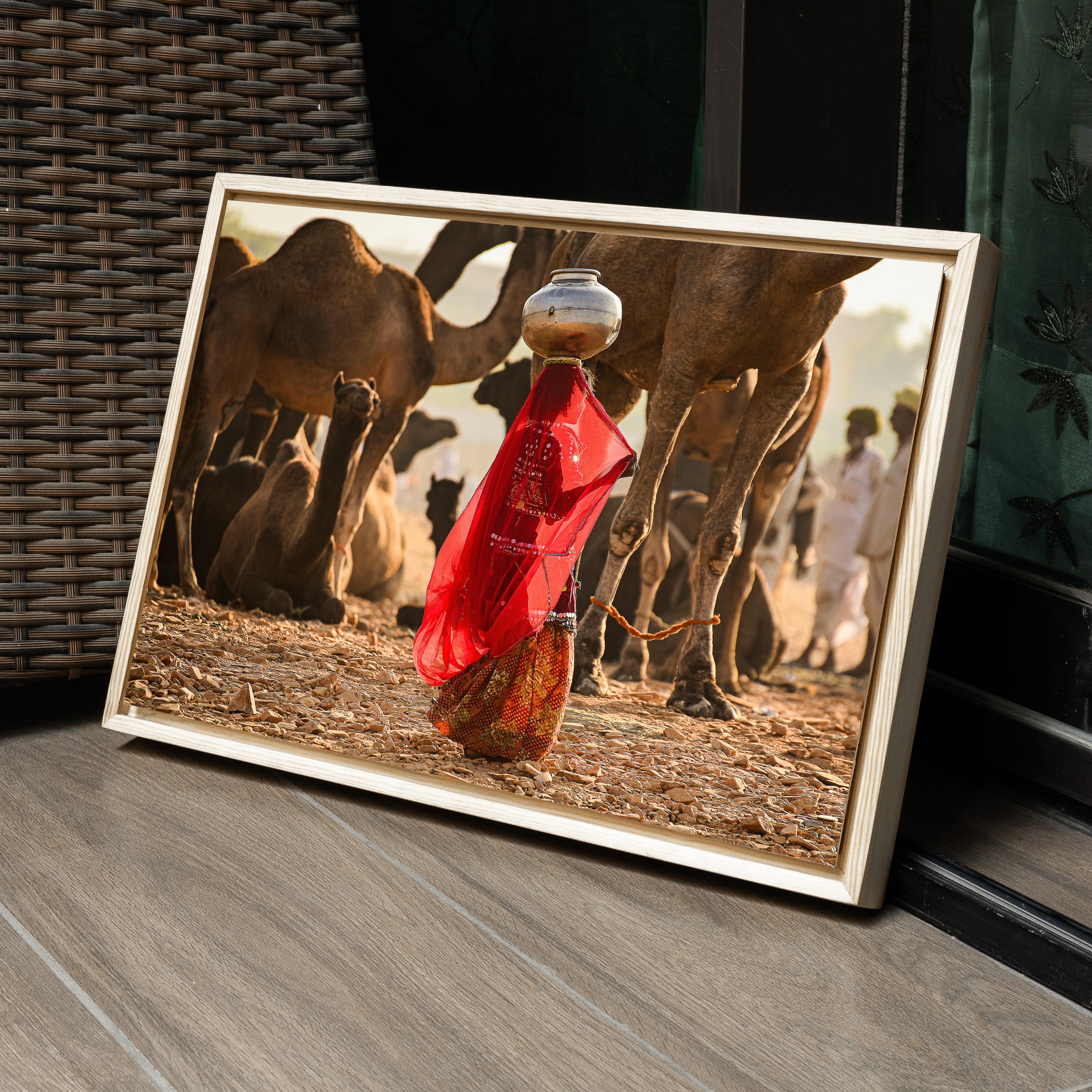 Pushkar Fair — Tribal Woman with Pottery & Camels Fine Art Print