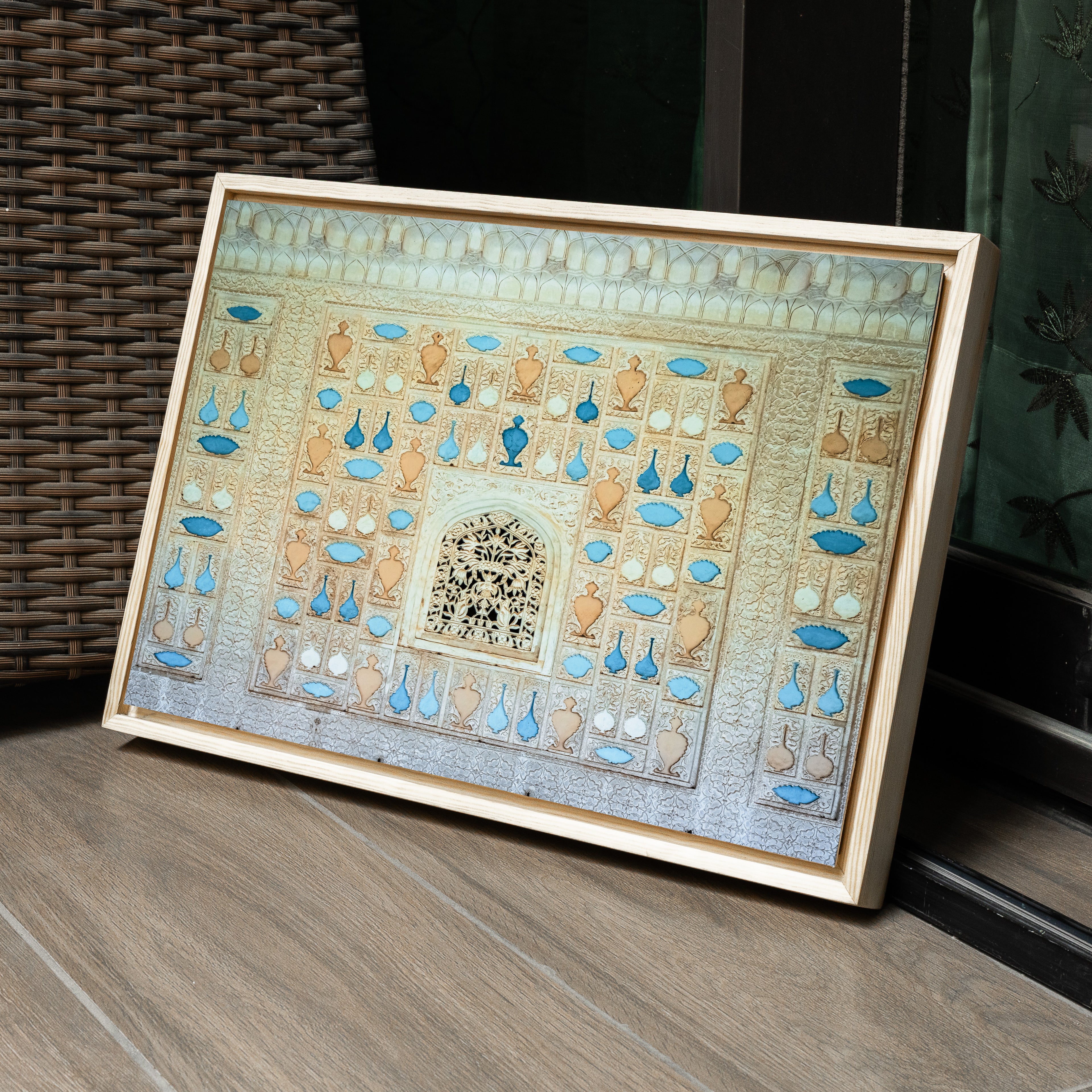 City Palace Jaipur — Royal Glass Mosaic Wall, Blue & Brown Fine Art Print