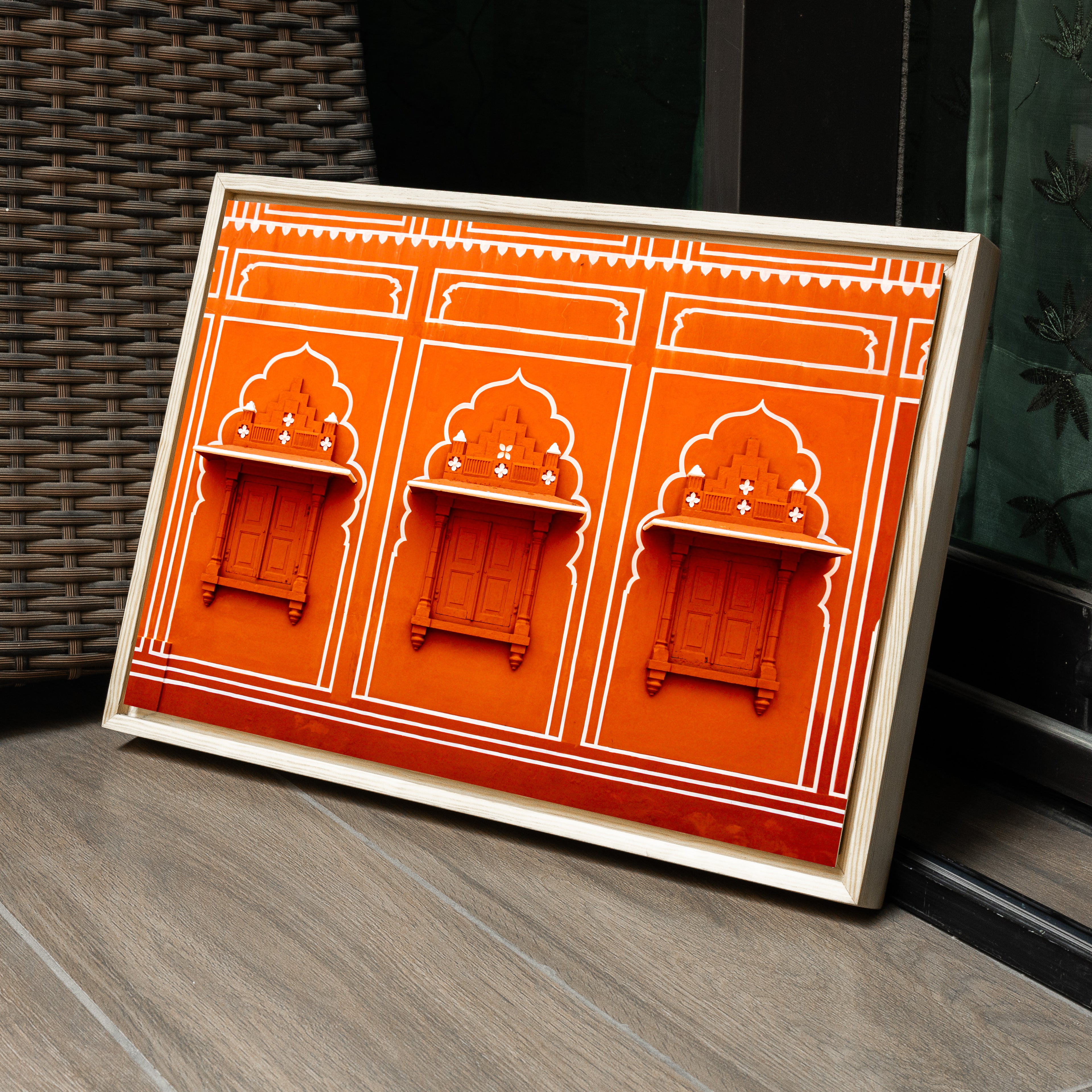Jaipur City Palace — Orange Motifs & Jharokha Fine Art Print