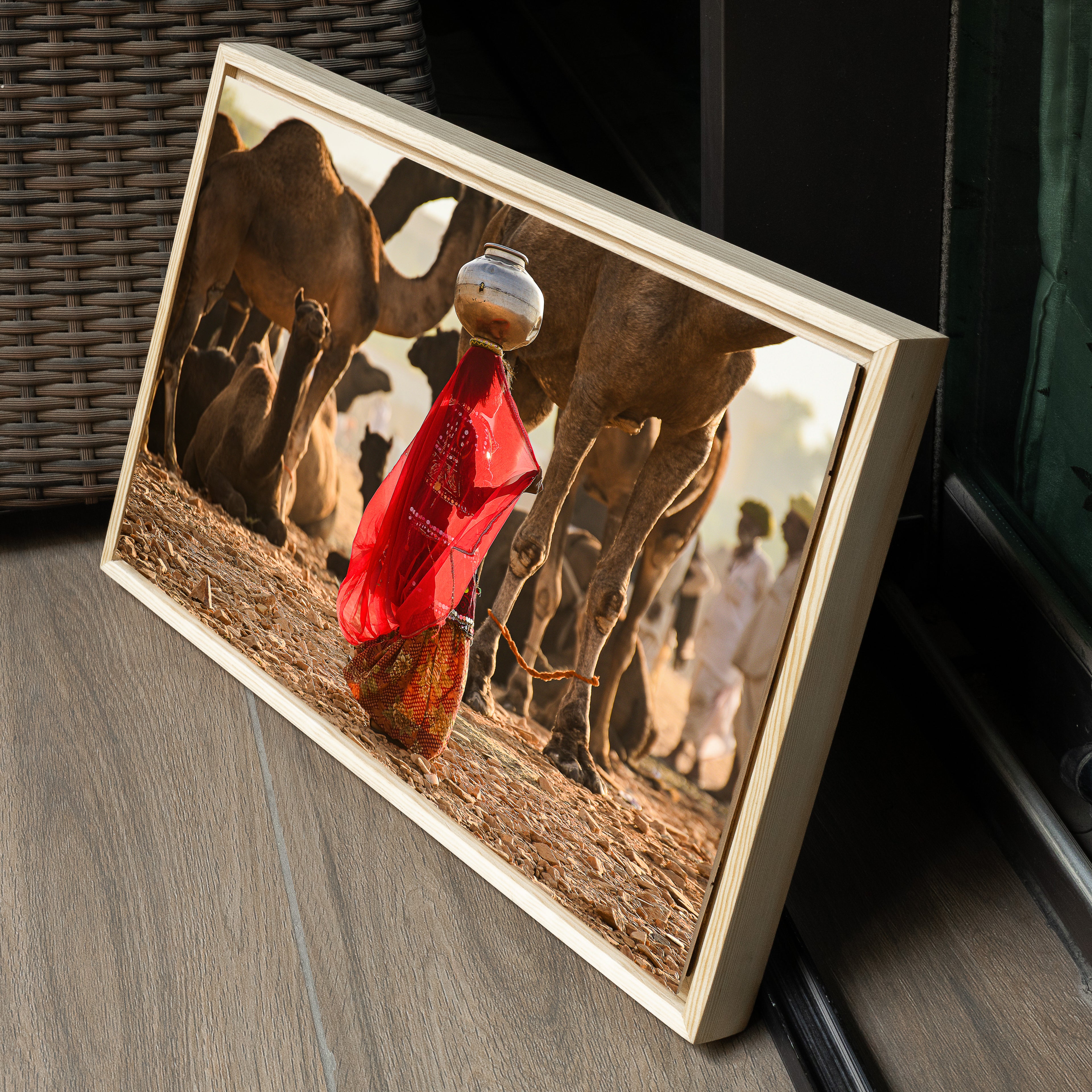 Pushkar Fair — Tribal Woman with Pottery & Camels Fine Art Print