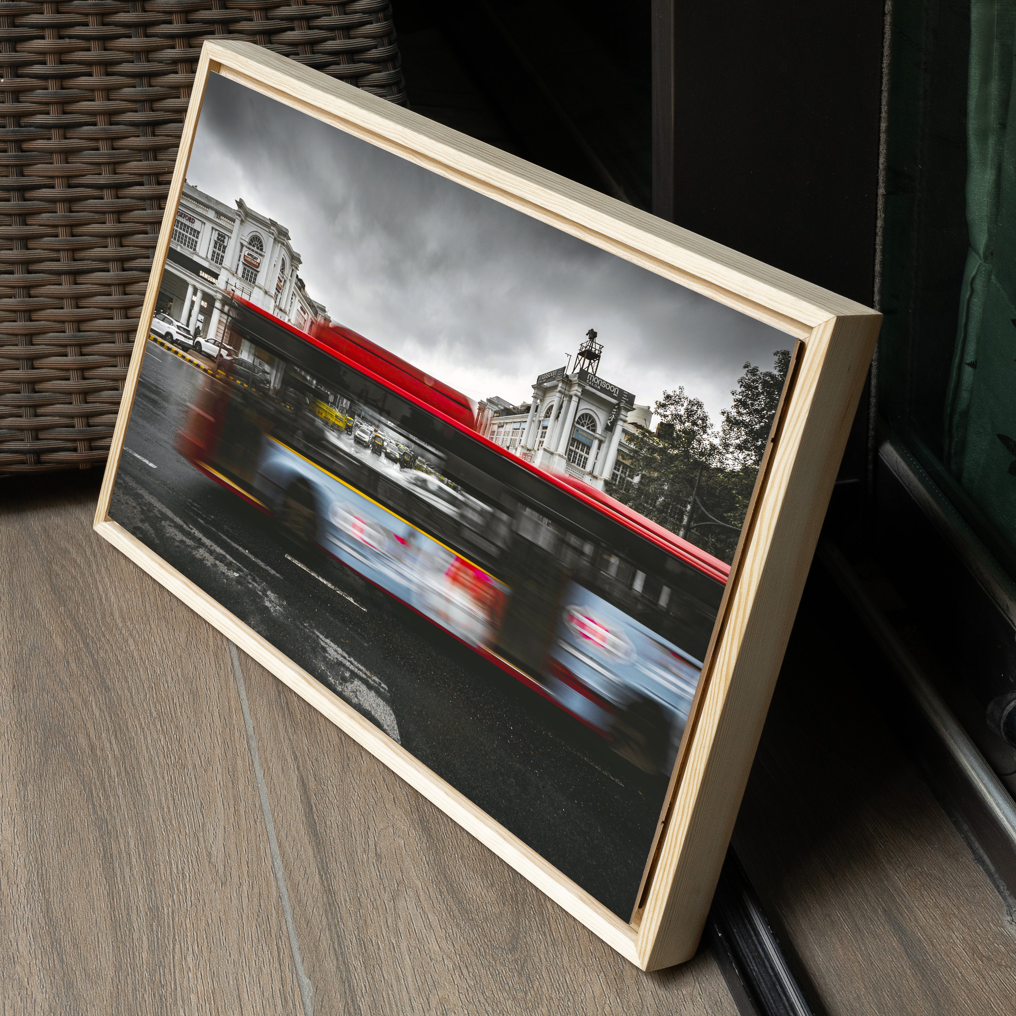 Connaught Place Monsoon — Long Exposure Traffic in the Rain Fine Art Print