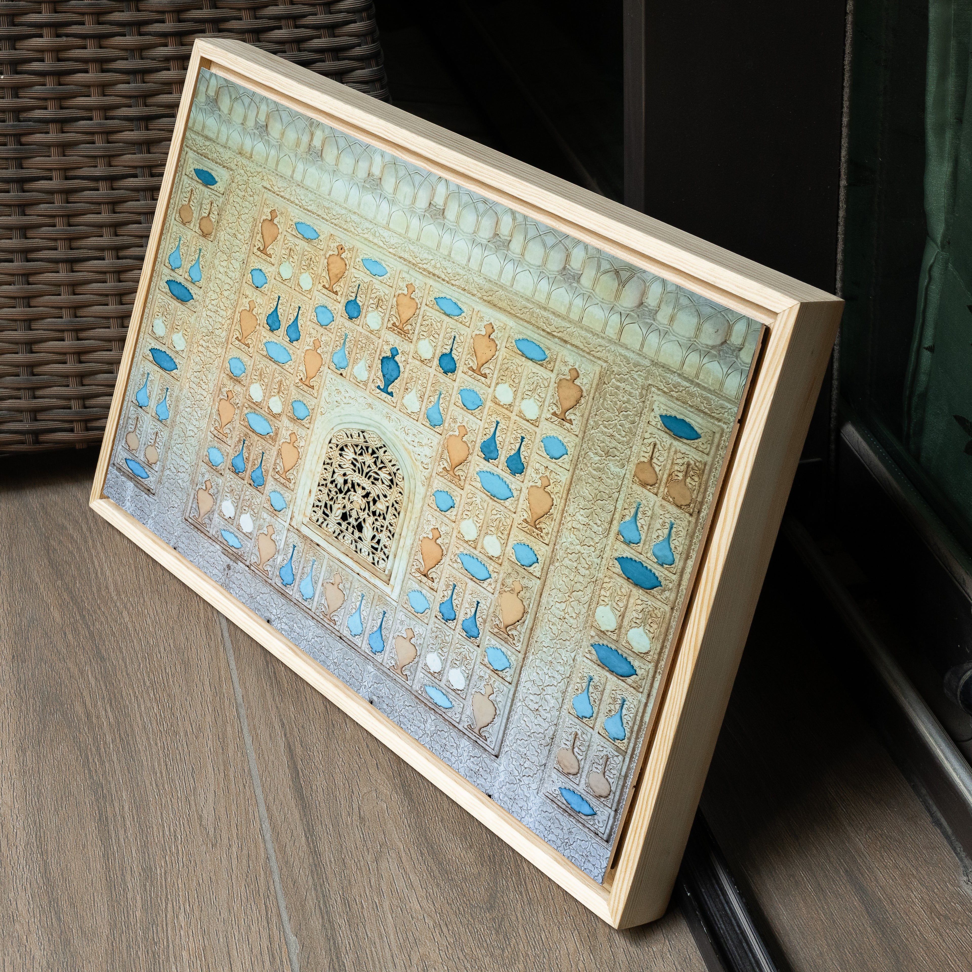City Palace Jaipur — Royal Glass Mosaic Wall, Blue & Brown Fine Art Print