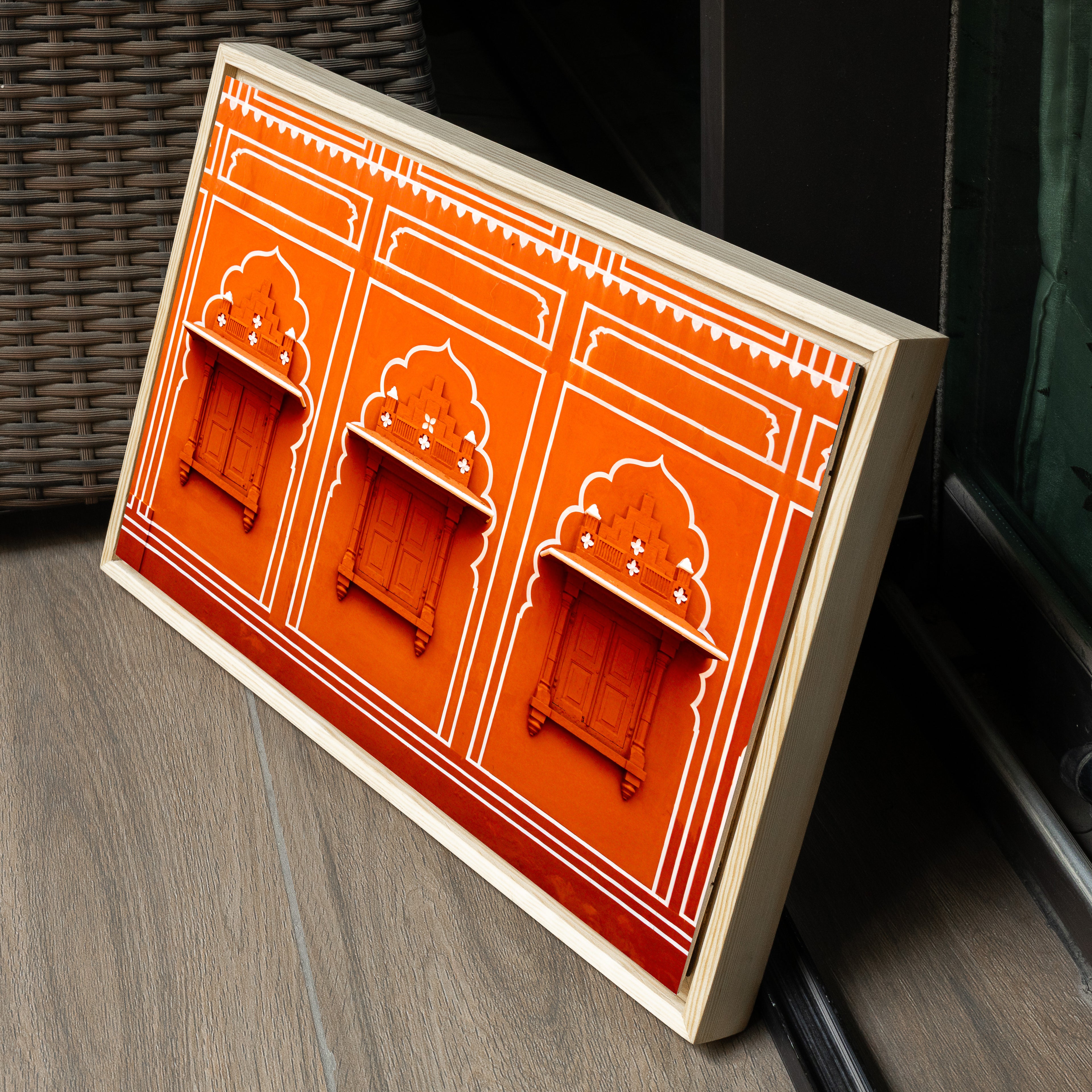 Jaipur City Palace — Orange Motifs & Jharokha Fine Art Print