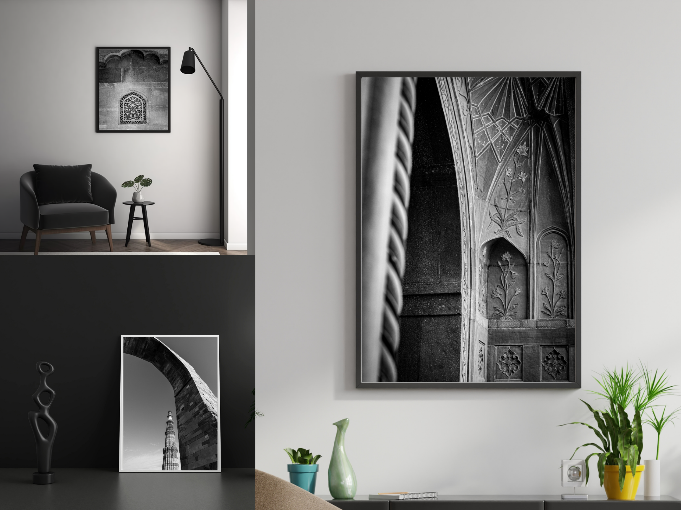 Red Fort & Qutub Minar — Black & White Fine Art Photography | Set of 3