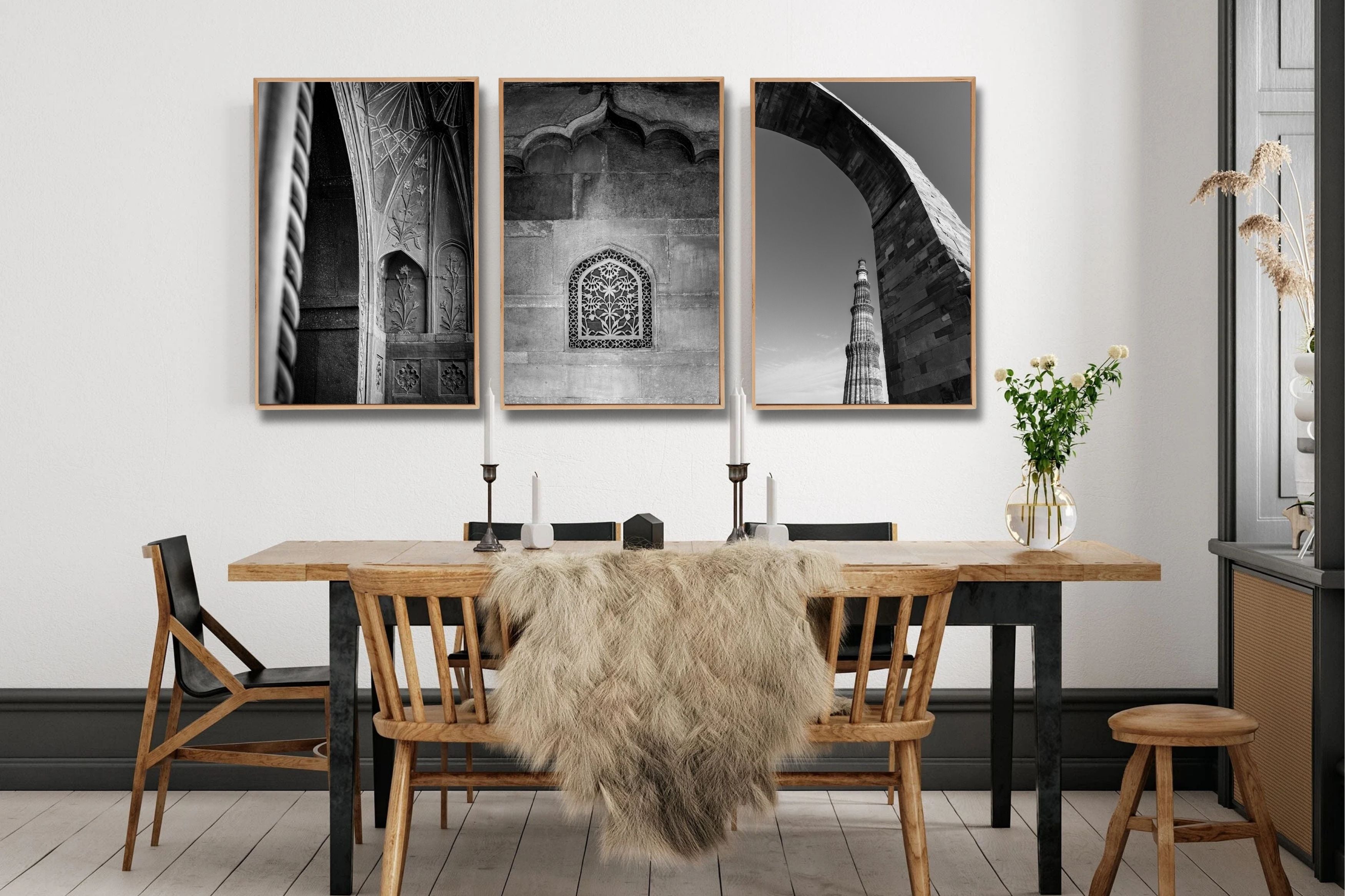 Red Fort & Qutub Minar — Black & White Fine Art Photography | Set of 3